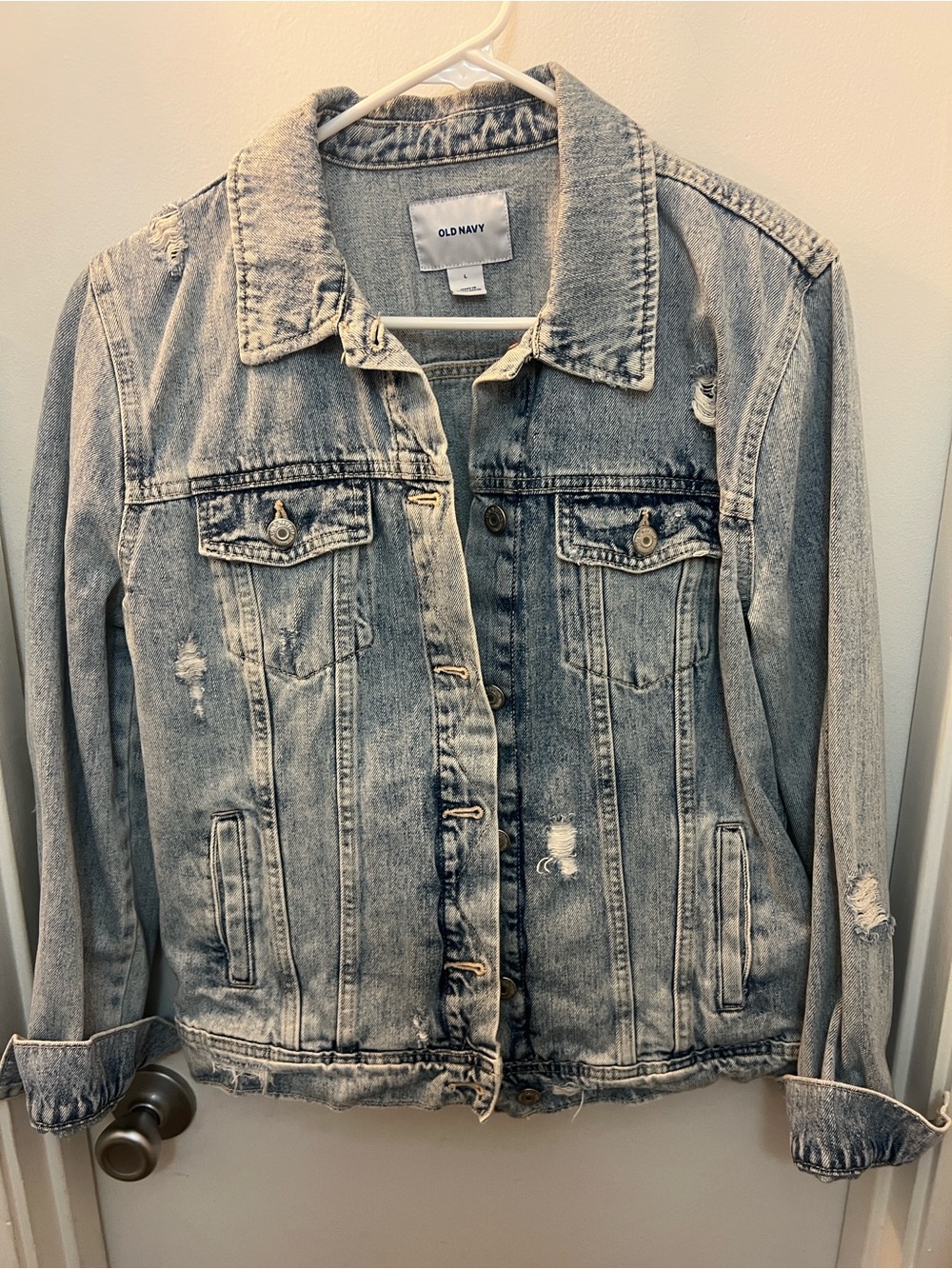 Old Navy Faded Light Blue Distressed Denim Jacket